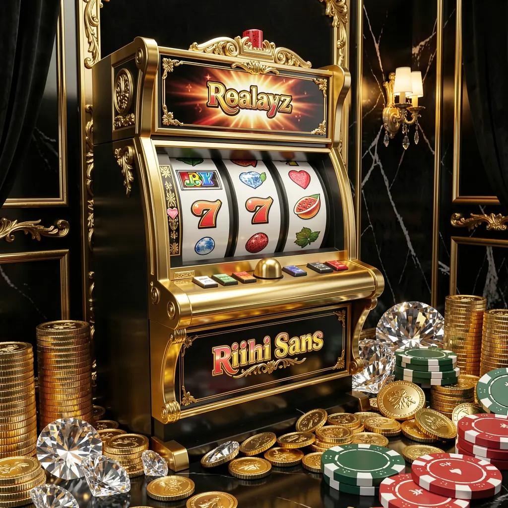 Close up view of a gold plated slot machine with triple lucky sevens and flying coins representing premium slot gameplay at TK68 casino in Bangladesh